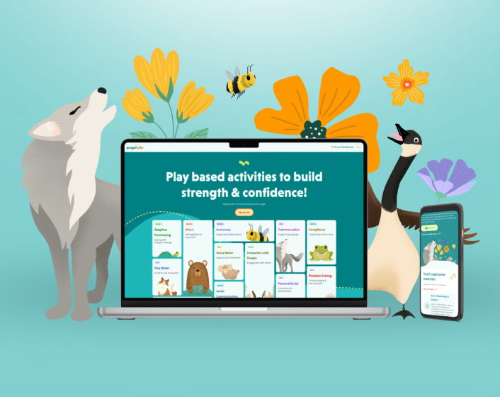 The ARCQEtivity.ca homepage displayed on a laptop and home surrounded by animals and flowers